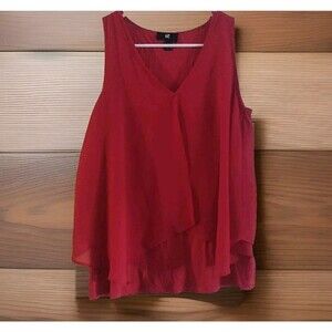 IZ Byer Red Sleeveless Tank W/ Sheer Overlay Size: Large